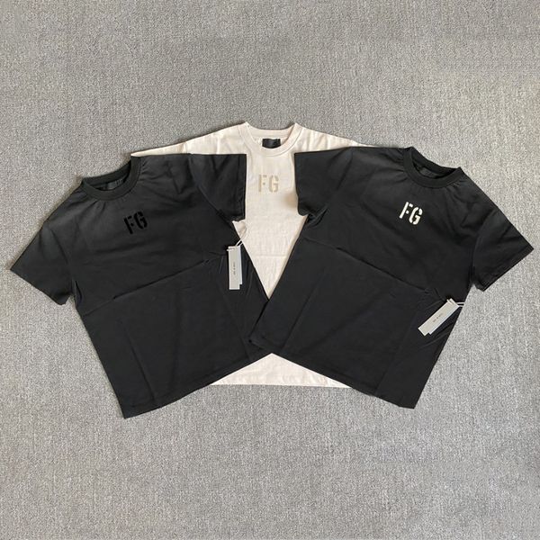 

fear of god 7th fog season seven main line wealth fg flocking letters washed short sleeve t-shirt, White;black