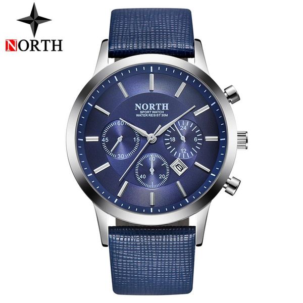 

business watch men north watches men's quartz auto date leather wristwatch clock male relogio masculino wristwatches, Slivery;brown