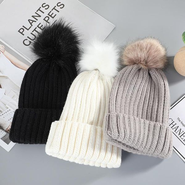 

caps & hats winter baby boy girl knitted hat toddler kids with artificial pompon born pography props for, Yellow