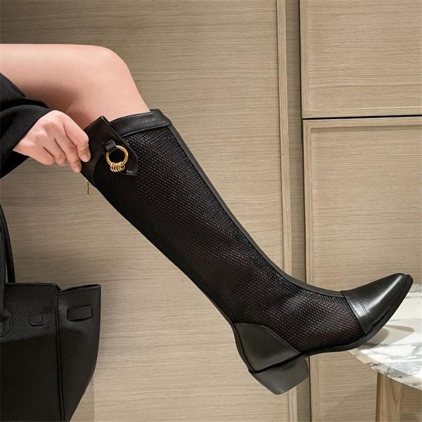 

mid calf women boots summer 2021 fashion luxury botas damen chaussure femme dress bootine mesh bootie massio dutti, Black