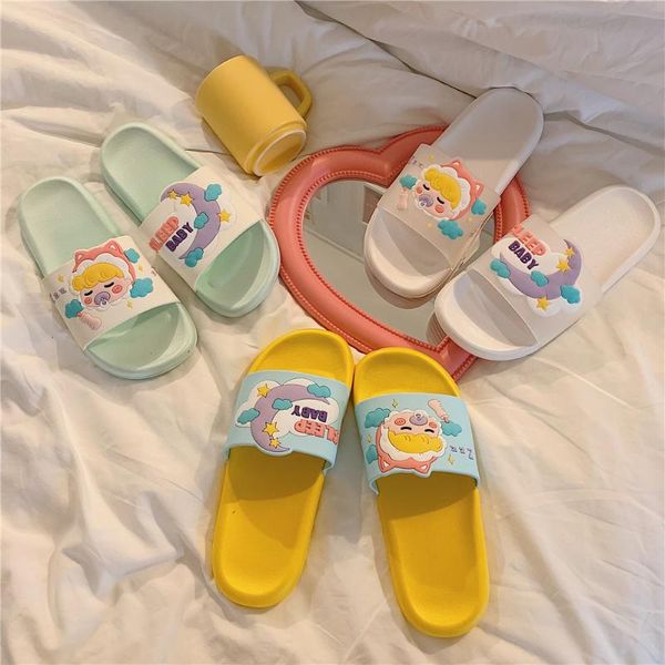 

slippers girl heart ins female summer students cute cartoon indoor dormitory non-slip bath soft soles flip-flops, Black