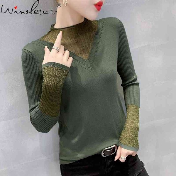 

women's sweaters fall winter korean style knitted sweater girls chic patchwork shiny diamonds women mock neck pullover bottoming s, White;black
