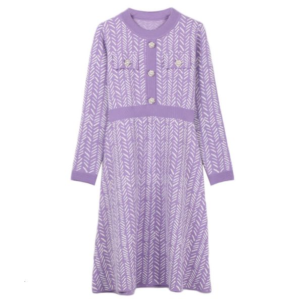 

casual dresses autumn winter arrivals women pullover long sleeve o-neck slim purple knitted dress luxury design button midi 9qjj, Black;gray
