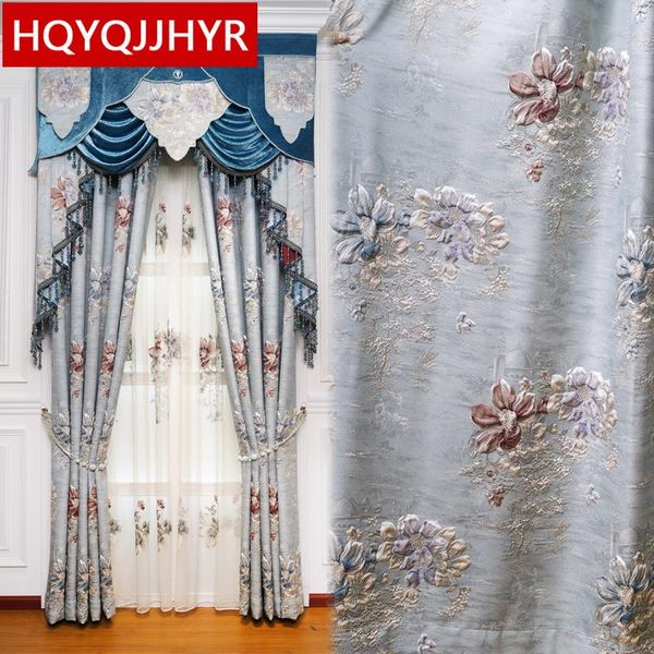 

european luxury blue villa 3d jacquard thick full blackout bay window curtains for living room bedroom el kitchen apartment curtain & drapes