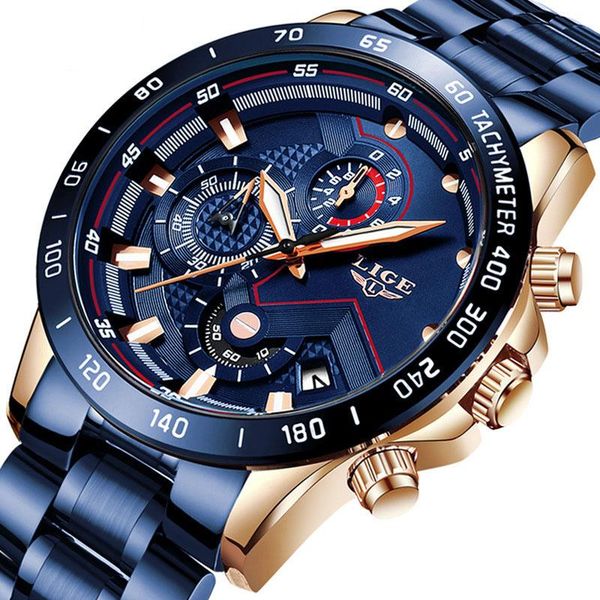 

wristwatches men watches stainless steel blue waterproof quartz watch fashion chronograph male sport military, Slivery;brown