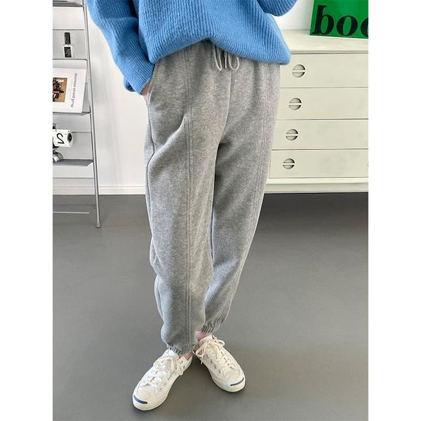 

women's pants & capris thicken warm cotton long women vintage solid high waist casual bottom korean style harajuku harem, Black;white