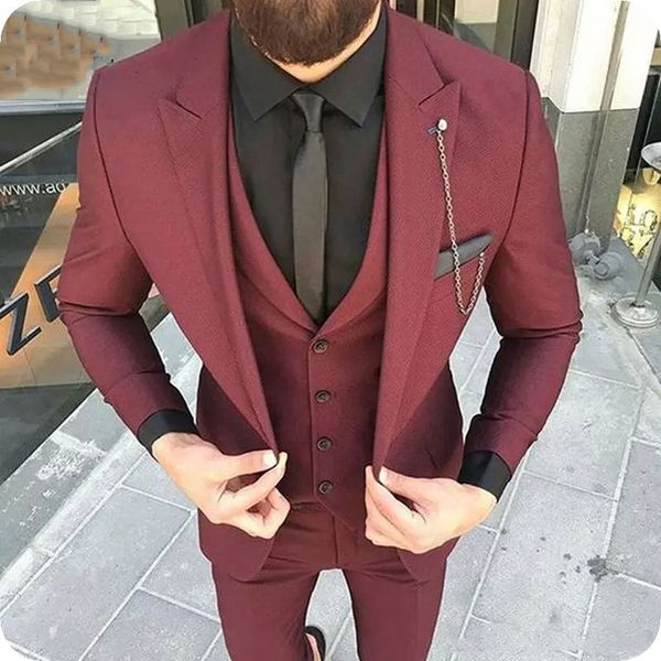 

men's suits & blazers burgundy men slim fit wedding groom wear tuxedos peaked lapel 3 pieces(jacket+pants+vest) terno prom blazer, White;black