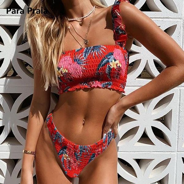 

one-piece suits para praia pleated bikini 2021 thong bathing suit women floral print set bandeau push up biquini