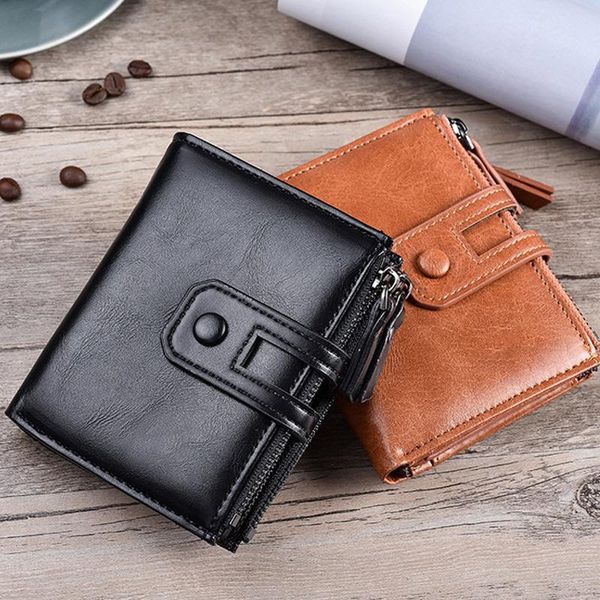 

wallets men pu leather wallet vintage fashion simple purse with double zipper design for bank cards money boyfriend gifts d88, Red;black