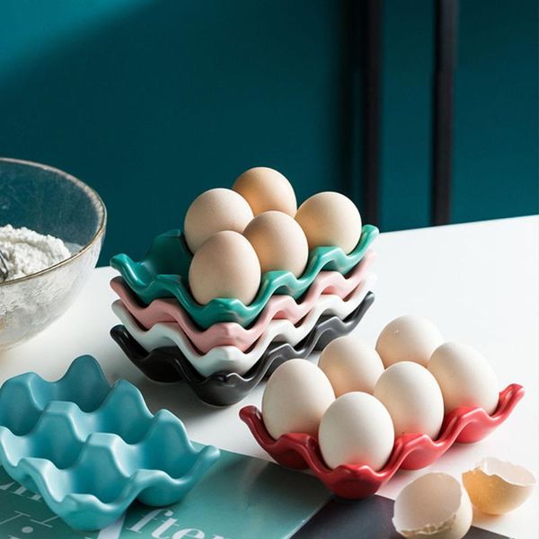

egg tray ceramic holder storage container porcelain dispenser organizer anti-slip 6 grids for kitchen counterfridge bottles & jars