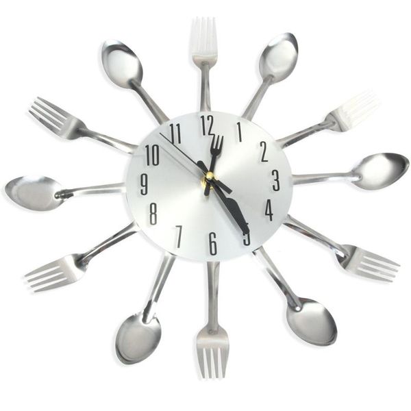 

wall clocks 32cm knife fork clock creative modern stainless steelanalog quartz metal for home office restaurant room decorative