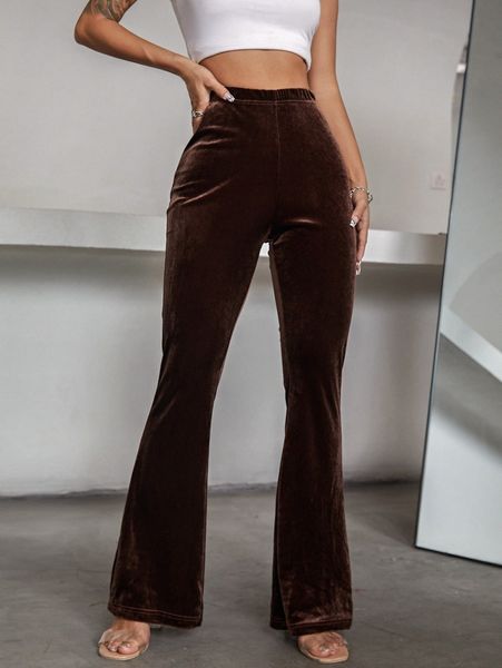 

high waist velvet flare leg pants l1pq#, Black;white