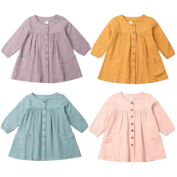 

girl's dresses wedding comfortable cotton and linen dress 1-6t autumn toddler baby girls button tutu party pageant casual, Red;yellow
