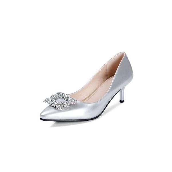 

dress shoes lady's silver cinderella crystal mirror pu pumps stilettos princess high heel wedding party nigh club footwear 43 42, Black