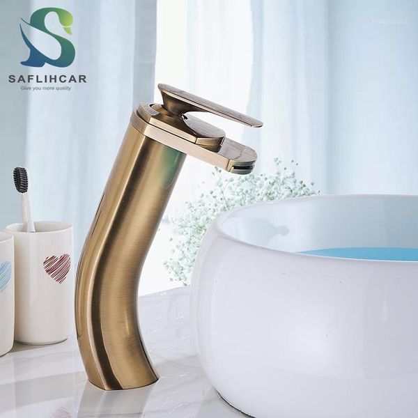 

antique brass bathroom basin faucet contemporary single handle waterfall gentle effluent cold water mixer taps1