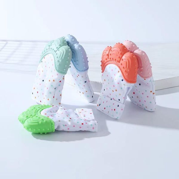 

hair accessories baby teether gloves squeaky grind teeth oral care teething pain relief born bite chew sound toys adjustable, Slivery;white