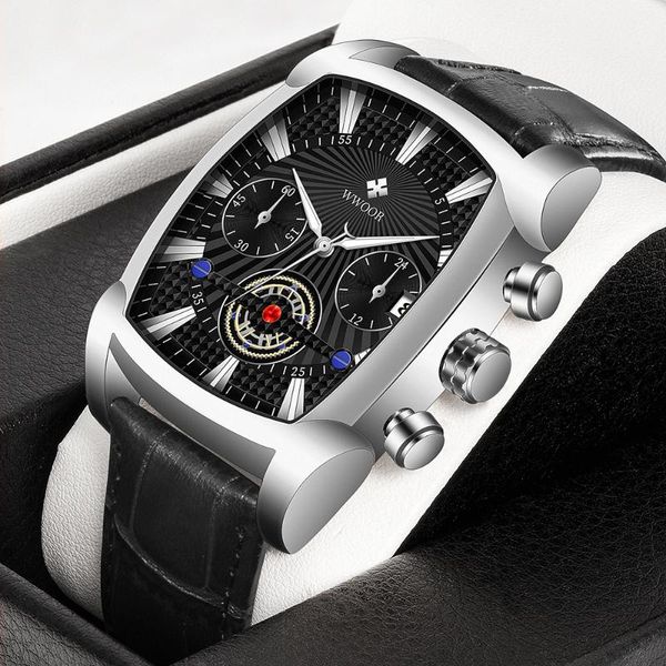 

wristwatches wwoor original watch men's rectangular quartz waterproof luminous leather clock reloj hombre, Slivery;brown