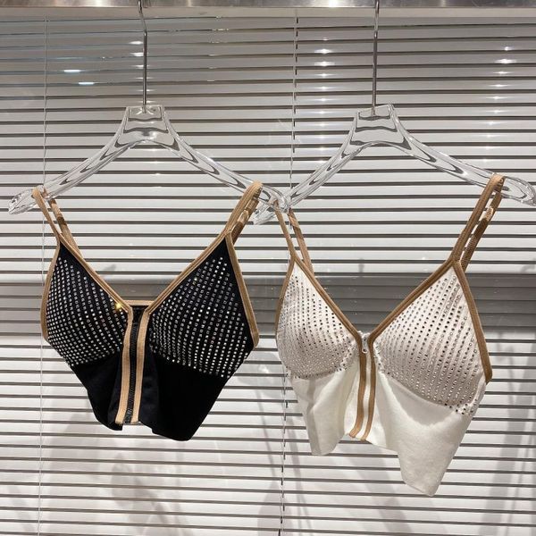 

spring diamond bra womens cami water drill shiny zipper design breast pad sling, White