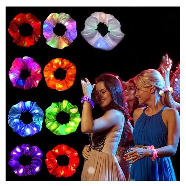 

hair accessories christmas led luminous band satin scrunchies elastic tie glow for halloween party headwear, Slivery;white