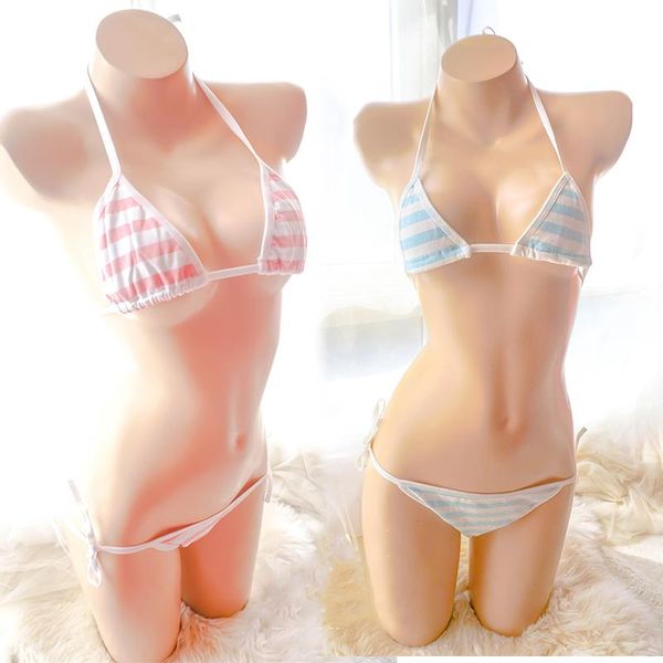 

bras sets cute lingerie lolita stawberry blue pink white striped mini bikini cosplay erotic costumes bra women underwear set, Red;black