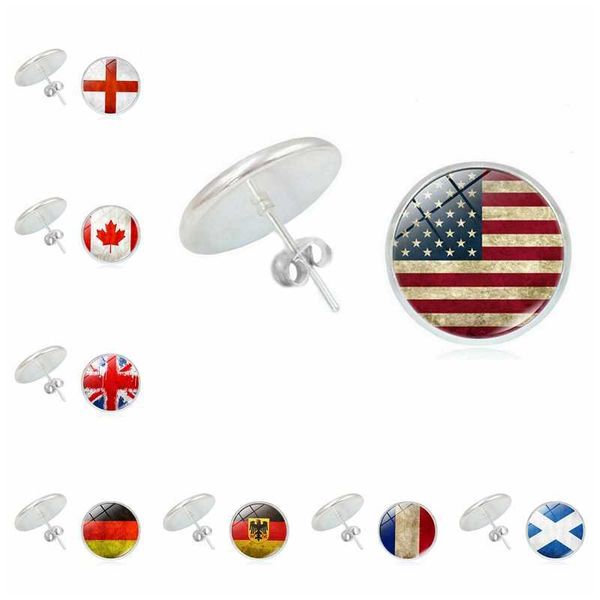 2019 neue Romantische Mädchen Deutschland Kanada Vereinigtes Königreich Schottland Frankreich England Amerikanische Flagge Zeit Glas Konvexen Ohrringe Damen Schmuck Q0709