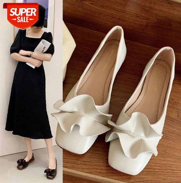 

soft surface single shoes for women's outer wear, flat sole granny shoes, shallow mouth square toe peas women #sr55, Black