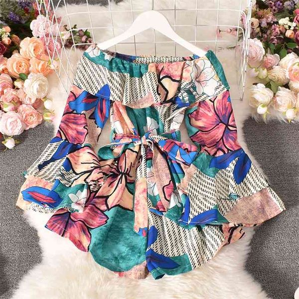 

early autumn chiffon color ruffled neckline flared sleeves waistband wide leg loose jumpsuit hk144 210507, Black;white