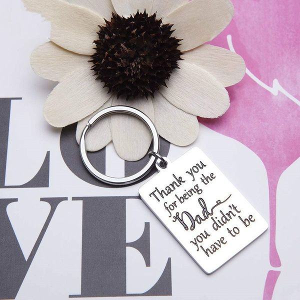 

10pieces/lot father keychain stainless steel key ring gift for step dad stepfather father birthday wedding gift for stepdad step father, Silver