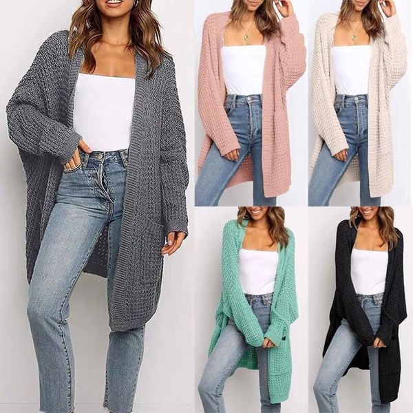 

2021 autumn and winter women's casual cardigan coat solid color thick needle sweater women, White;black