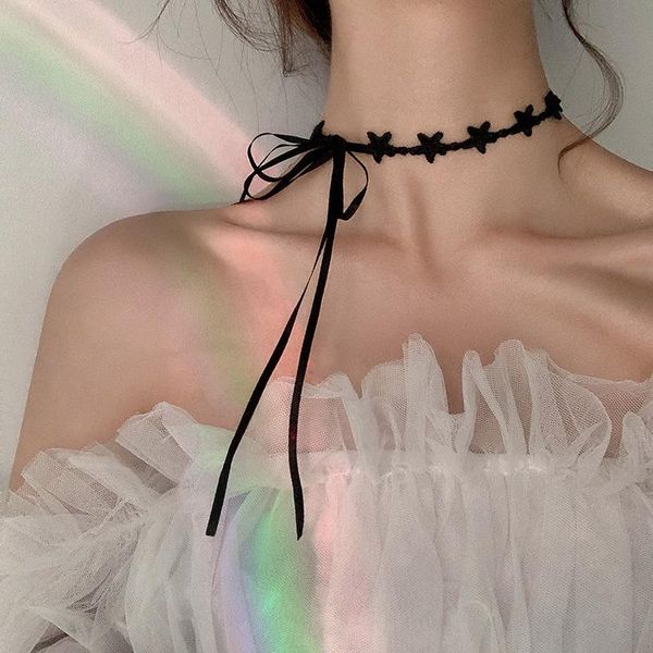 

chokers retro punk style black five pointed star lace necklace simple temperament girl chain personality clavicle, Golden;silver