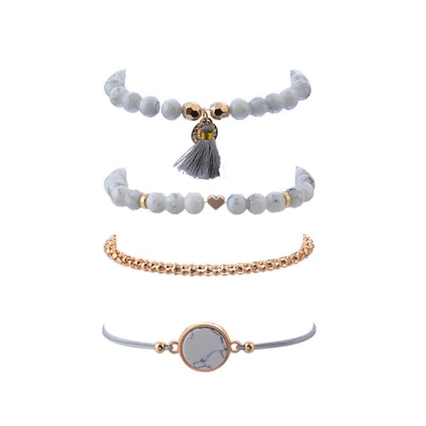 

beaded, strands 4pcs/set women girls bohemian weave beaded tassel bracelet grey rope chain bracelets anklet fashion jewelry christmas gift, Black