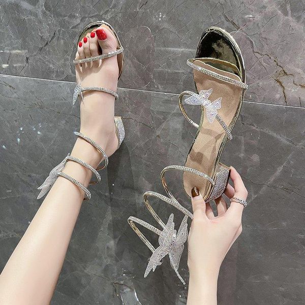 

snake-shaped winding thick heel rhinestone bow sandals female summer high heels french style with skirt fairy, Black