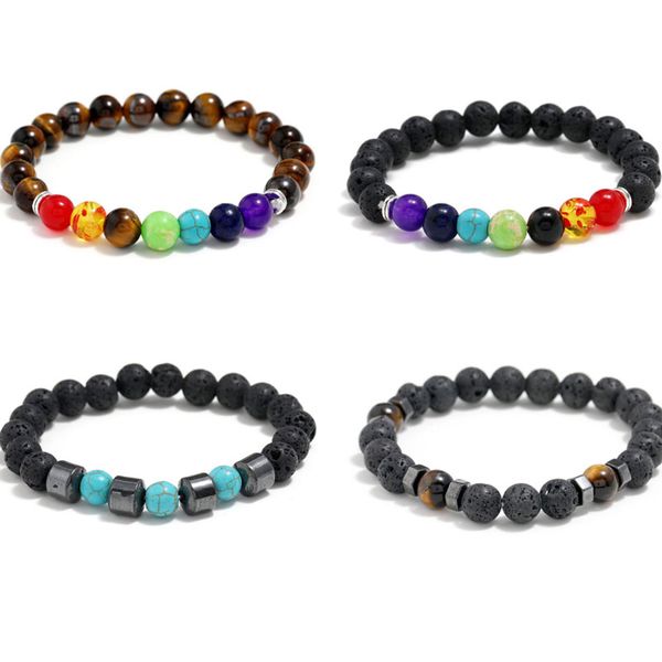 

handmade 8mm natural stone beaded strands charm bracelets for men women elastic bangle party club yoga jewelry, Black