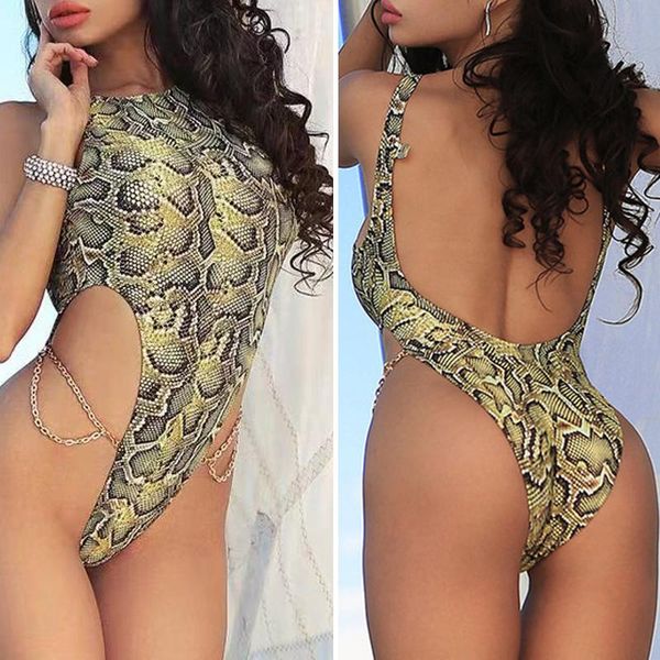

one-piece suits 2021 one piece snake skin high neck swimwear cut swimsuit bikini women monokini push up bathing suit bodysuit swim