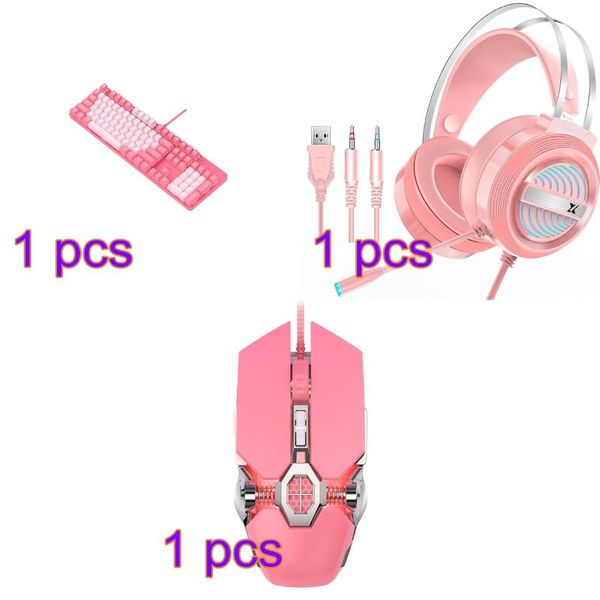 

pink keyboard mouse earphone sets for pc 104 keycaps mechanical keybaord with 3200dpi macro and noise reduction mice