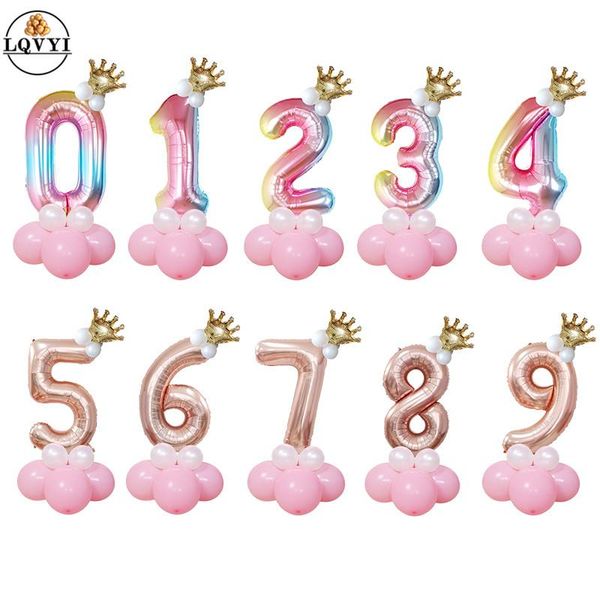 

party decoration 16pcs/lot gold crown air balloons 30'' number ballons happy children's birthday baby shower decor kids toy l