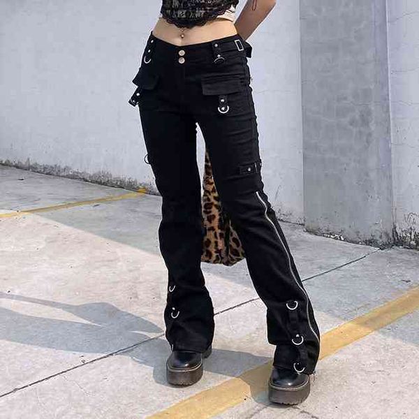 

women's jeans punk rebites zÃ­per preto em linha reta baggy calÃ§as de brim feminino gÃ³tico cintura baixa denim y2k estÃ©ticas streetwear, Blue