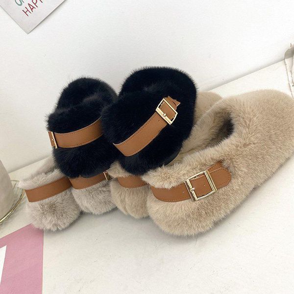 

shoes ladies' slippers loafers slipers women luxury slides fur flip flops flat 2021 designer plush fashion cotton fabric with, Black
