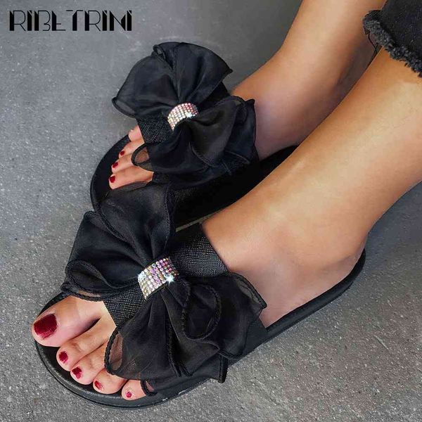 

sandals summer daily casual low heel shoes elegant ins butterfly-knot women concise flat leisure slides, Black