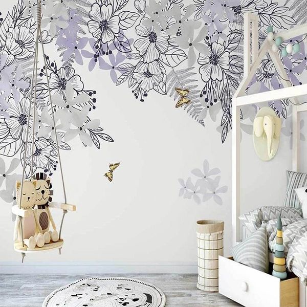 

wallpapers custom po wallpaper nordic ins 3d hand painted flowers pastoral style background wall mural living room bedroom home decor