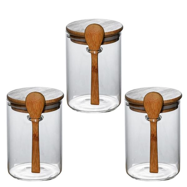 

storage bottles & jars 3pcs glass sealed containers lid dried fruit sugar