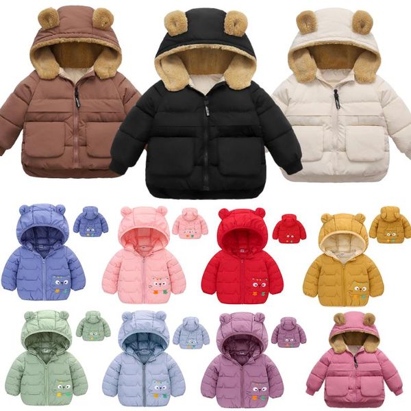 

down coat winter clothing thick warm jacket cartoon cotton coats with ear hoodie clothes casual girl boy parka outerwear 2-6years, Blue;gray
