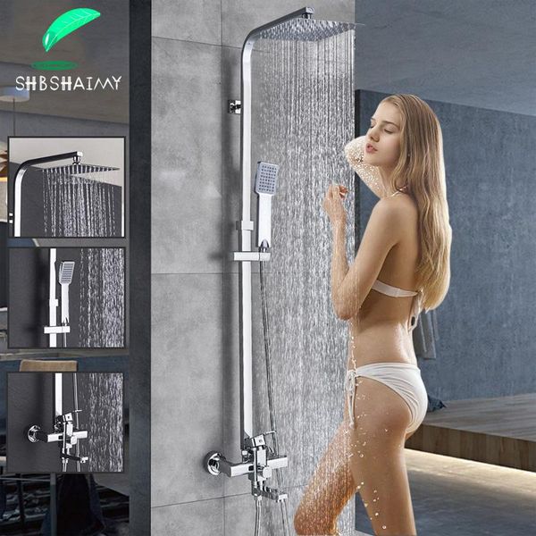 

chrome bathroom shower faucet set wall mounted 8'' 10'' 12'' square rainfall head dual handle cold bath sets