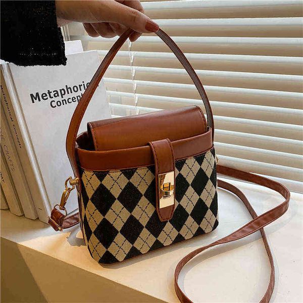 

shopping bags fashion plaid women shoulder bag small bucket crossbody new trendy designer handbags ladies cross body 220315