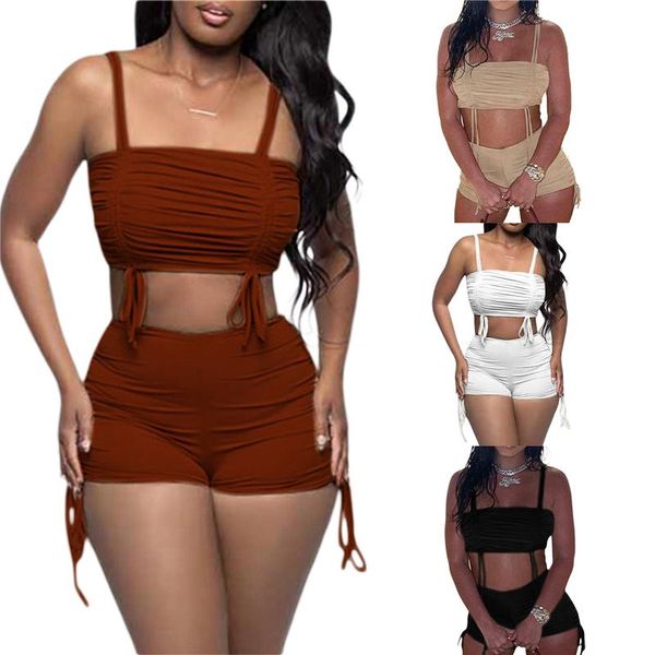 

women's tracksuits women two-piece clothes set, solid color boat neck crop and close-fitting shorts white/ black/ khaki/ brown, Gray