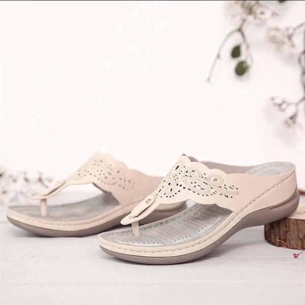 

slippers women wedge heel flip flops multicolor embroidered sandals comfort flats plus size cross summer 2021 beach, Black