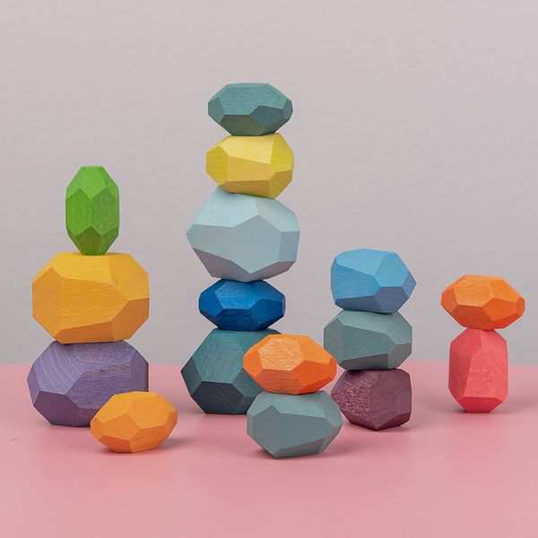 

baby jenga building block colored creative educational toys nordic style stacking game rainbow stone wooden toy wood bricks blocks