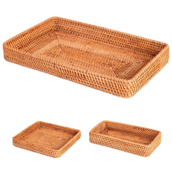 

hand-woven storage basket rattan tray wicker baskets bread fruit breakfast display box decoration