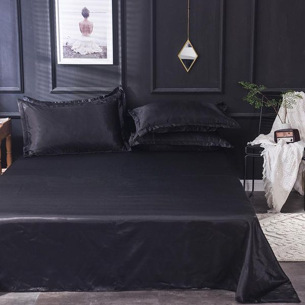 

sheets & sets flat sheet solid color ice silk satin fabric bedding queen king size luxury bed bedclothes and cases