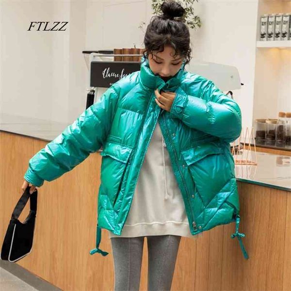 Piumino corto invernale Donna Anatra bianca Giacca spessa calda casual Orlo irregolare Verde Blu Nero Rosa Puff Parka 210430